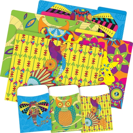 Barker Creek Bohemian Animals File Folder & Library Pockets, Multi-Design Set, 42/Set 3536